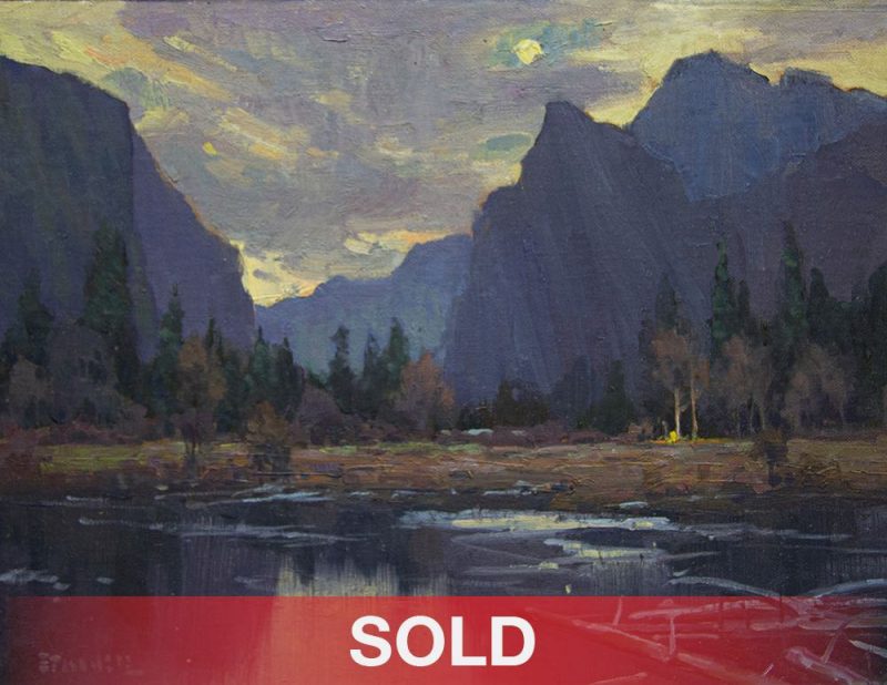 Phil Starke Waxing Gibbous Yosemite Wyoming Montana moon clouds lake river pond high mountain western landscape oil painting sold