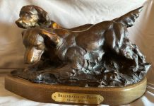 Sandy Scott Bracemates On Point dog hunting dog wildlife western bronze sculpture