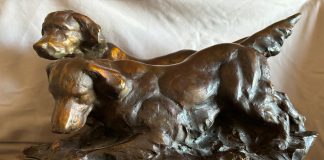 Sandy Scott Bracemates On Point dog hunting dog wildlife western bronze sculpture