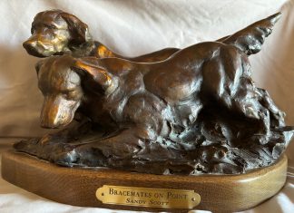 Sandy Scott Bracemates On Point dog hunting dog wildlife western bronze sculpture