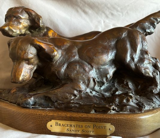 Sandy Scott Bracemates On Point dog hunting dog wildlife western bronze sculpture