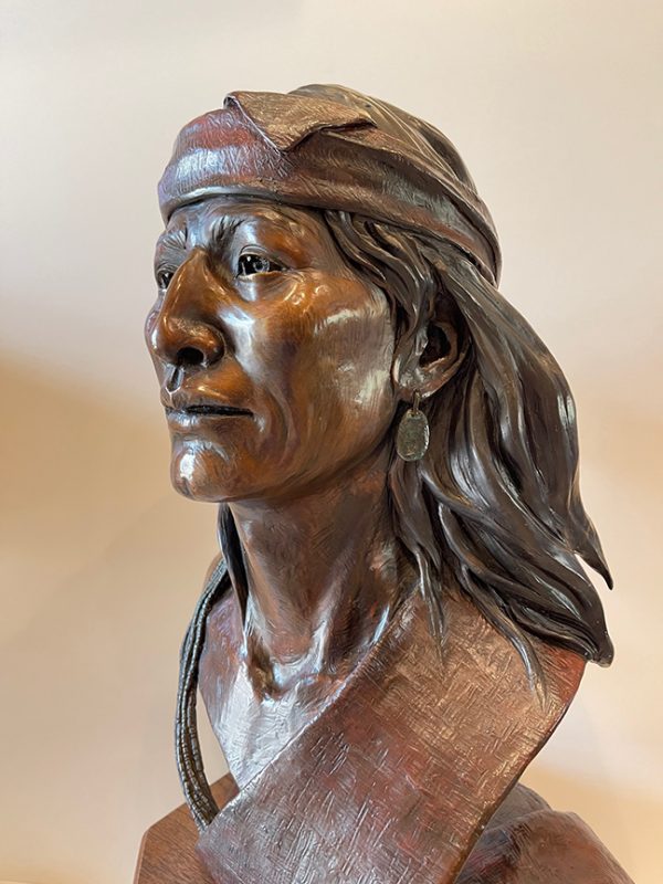 Susan Kliewer Hataalii The Singer Native American Indina man leader warrior chief portrait western bronze sculpture side