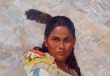 Mike Desatnick The Young Huntsman Native American Indian warrior Pendleton blanket western oil painting