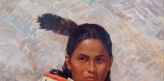 Mike Desatnick The Young Huntsman Native American Indian warrior Pendleton blanket western oil painting