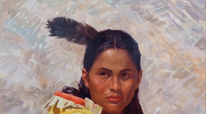 Mike Desatnick The Young Huntsman Native American Indian warrior Pendleton blanket western oil painting