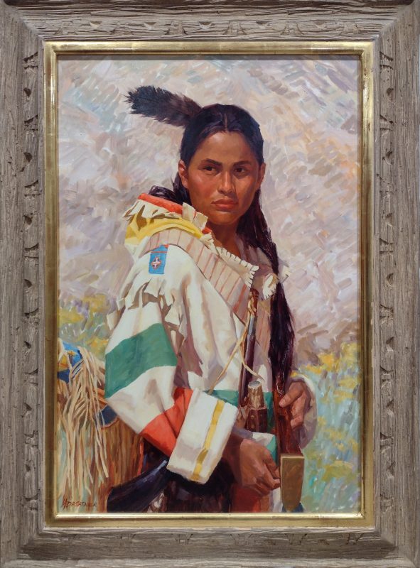 Mike Desatnick The Young Huntsman Native American Indian warrior Pendleton blanket western oil painting framed