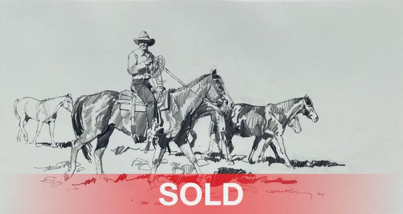 Robert Shoofly Shufelt The Ramuda Remuda Ramada cowboy horse western pencil drawing sold