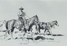 Robert Shoofly Shufelt The Ramuda Remuda Ramada cowboy horse western pencil drawing