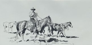 Robert Shoofly Shufelt The Ramuda Remuda Ramada cowboy horse western pencil drawing