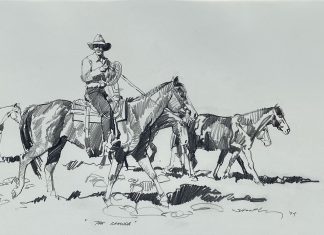 Robert Shoofly Shufelt The Ramuda Remuda Ramada cowboy horse western pencil drawing