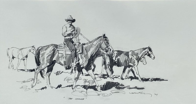 Robert Shoofly Shufelt The Ramuda Remuda Ramada cowboy horse western pencil drawing