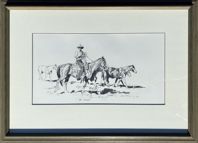 Robert Shoofly Shufelt The Ramuda Remuda Ramada cowboy horse western pencil drawing framed