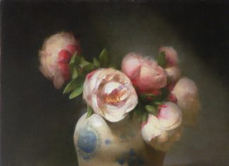 David Riedel Peonies still life still-life still life flower floral oil painting Asian pot
