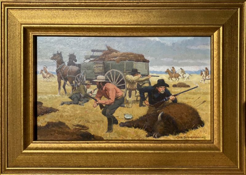 Don Spaulding Hide Hunters buffalo Native American Indian rifle gun battle horse equine western oil painting