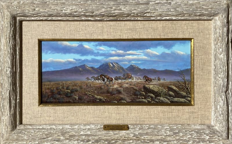 Frank Magsino Over Disputed Land Native America Indian horses stage coach cowboy horse equine battle western landscape oil painting framed