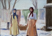 Gary Ernest Smith Winter Washing women girl woman clothes snow oil painting