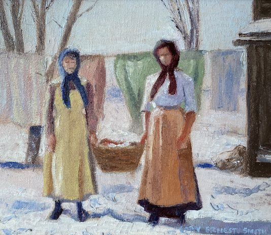 Gary Ernest Smith Winter Washing women girl woman clothes snow oil painting