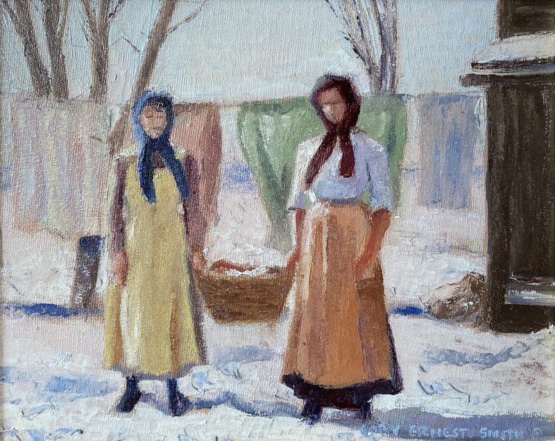 Gary Ernest Smith Winter Washing women girl woman clothes snow oil painting