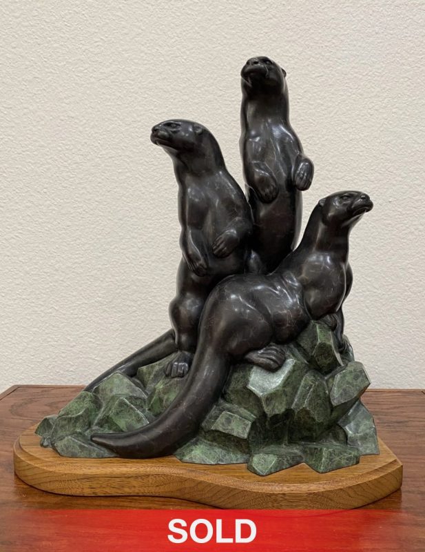 Gerald Balciar Riverside otter wildlife bronze scultpure sold