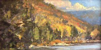 Gene Costanza Moving Toward October lake stream river high mountain landscape oil painting