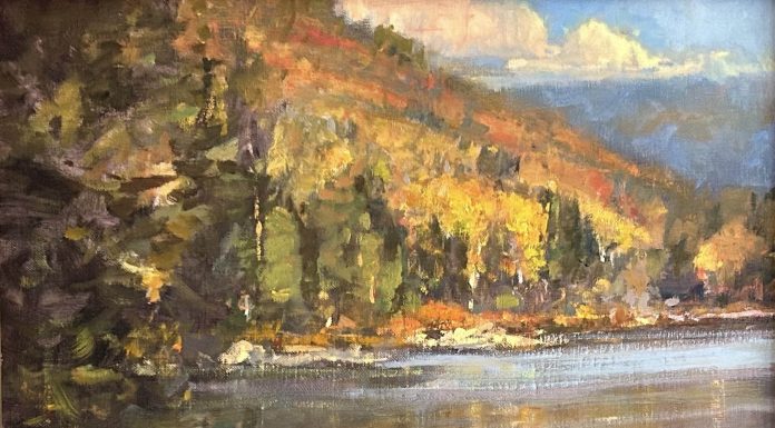 Gene Costanza Moving Toward October lake stream river high mountain landscape oil painting