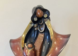 Kim Obrzut Lullaby Native American Indian bronze sculpture baby close