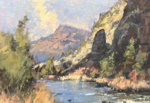 Gene Costanza High Noon Crooked River Canyon river stream high mountain landscape oil painting