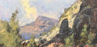 Gene Costanza High Noon Crooked River Canyon river stream high mountain landscape oil painting