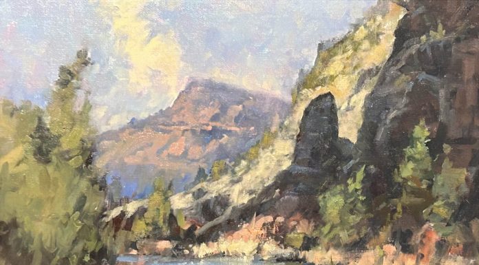 Gene Costanza High Noon Crooked River Canyon river stream high mountain landscape oil painting