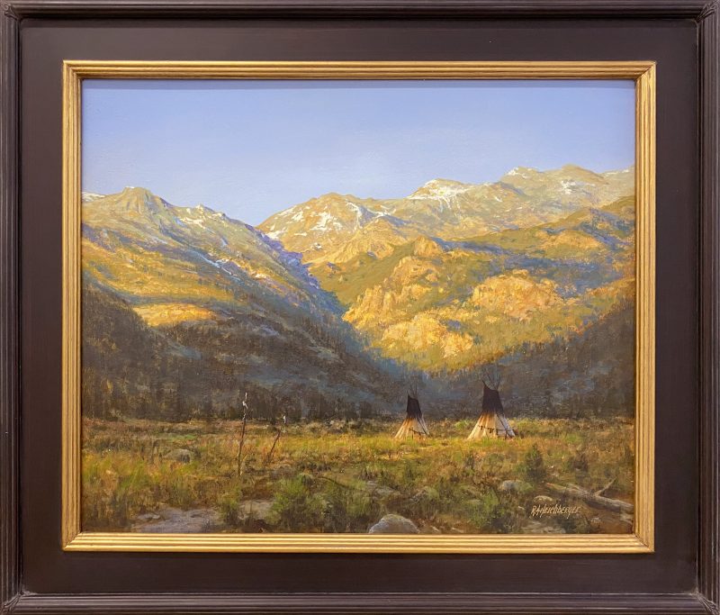 R.A. Dick Heichberger Crow Camp Native American Indian tipi tee pee mountains western landscape oil painting