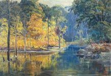 Charles Johan Bergstrom Autumn Reflections water river stream lake inlet brook landscape oil painting