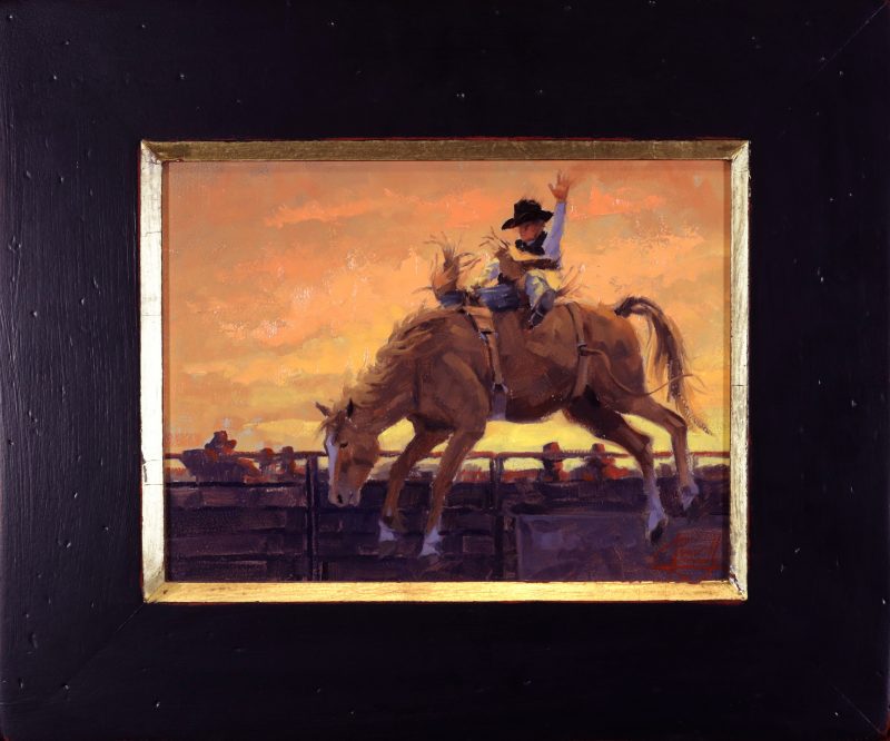 Jim Connelly Bareback Jack bucking horse cowboy action western landscape oil painting framed