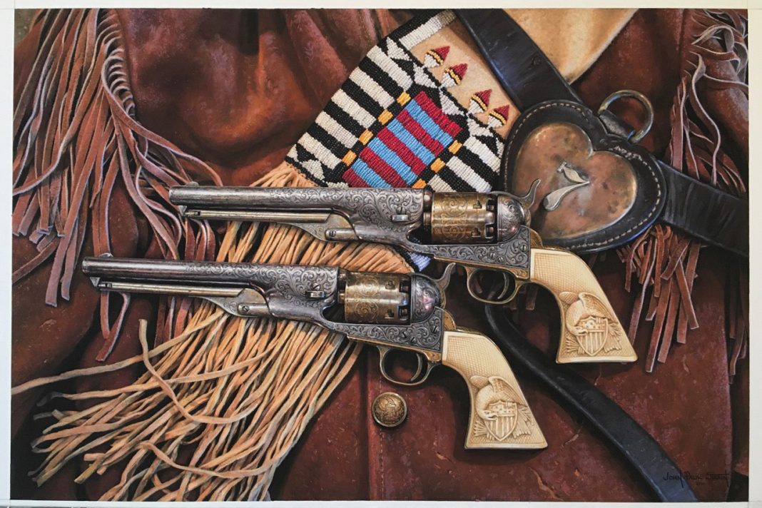 John Paul Strain gouache painting Colonel Custer's Colts pistols gun historic history Little Big Horn Greasy Grass Custer's Last Stand western