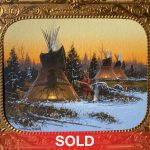 John Paul Strain Crow Winter Camp Native American Indian tee pee tipi encampment village snow western gouache watercolor painting sold