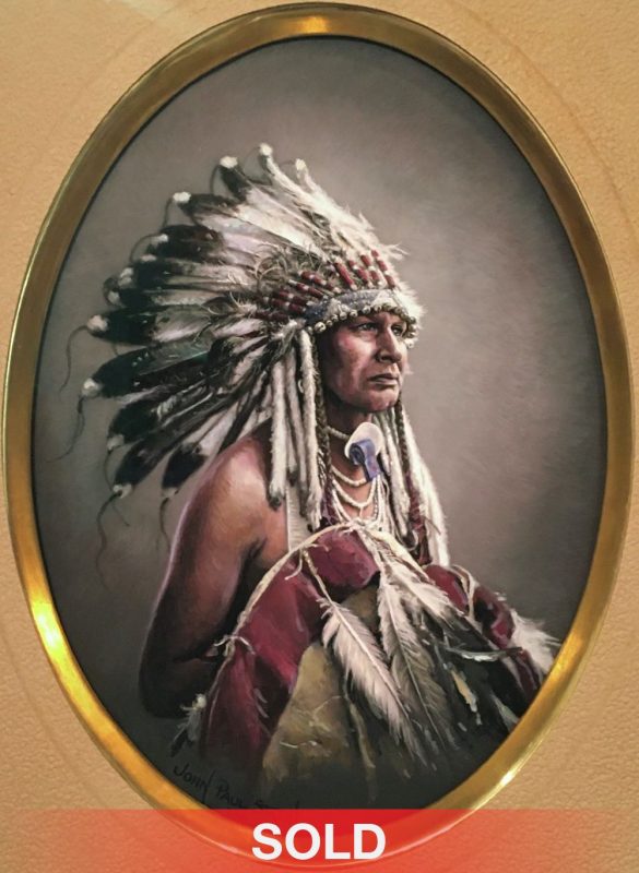 John Paul Strain Custer's Scout White Man Runs Him Native American Indian portrait gouache western painting sold
