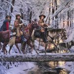 John Paul Strain Royal Buffalo Hunt Buffalo Bill Cody Colonel Custer Chief Spotted Tail Grand Duke Alexei Alexandrovich hunters rifle snow horses dog western gouache painting