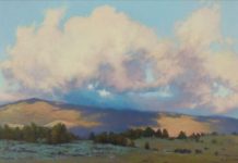 Kevin Courter Levitation clouds mountain landscape oil painting