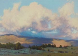 Kevin Courter Levitation clouds mountain landscape oil painting