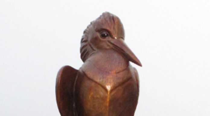 Kent Ullberg Kingfisher Belted bird wildlife bronze sculpture close up