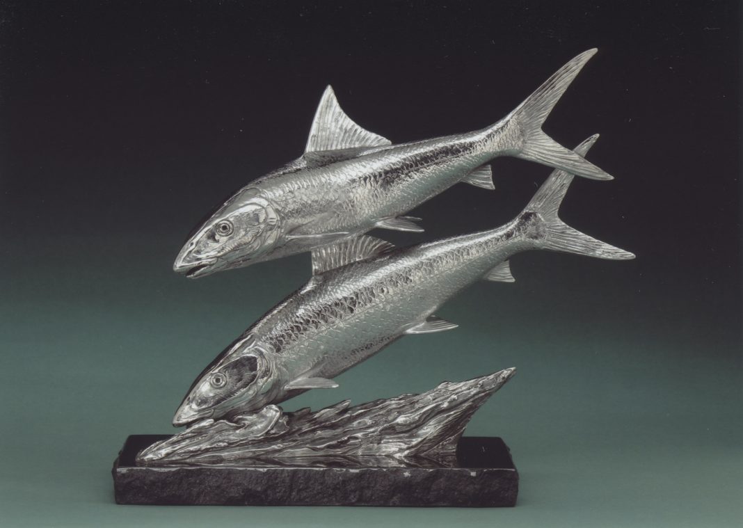 Kent Ullberg Silver Ghosts fish ocean fishing wildlife sculpture stainless steel bronze