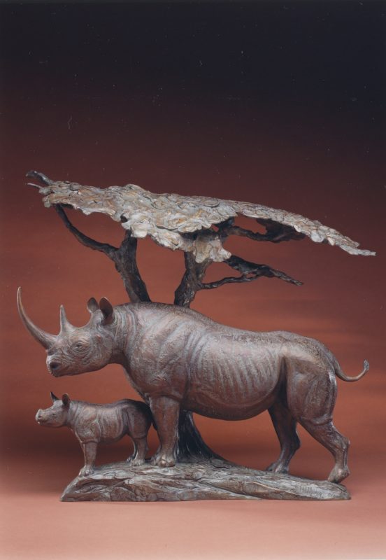 Kent Ullberg Two Against The World rhino rhinoceros Africa safari calf bronze sculpture
