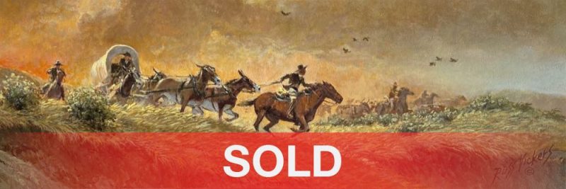 Russ Vickers Wrangler Lends A Hand western oil painting cowboy horses stage coach action western sold