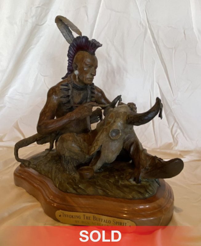 Bill Nebeker Invoking The Buffalo Spirit Native American Indian figure figurative buffalo skull western bronze sculpture sold