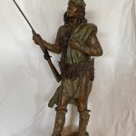 Bill Nebeker Watching' For The Long Knives Native American Indian figure figurative buffalo skull western bronze sculpture close up