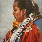 E. Manning Crook Celebration Day Native American Indian woman girl female portrait oil western painting