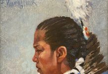 E. Manning Crook Celebration Day Native American Indian woman girl female portrait oil western painting