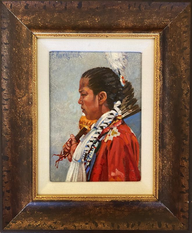 E. Manning Crook Celebration Day Native American Indian woman girl female portrait oil western painting framed