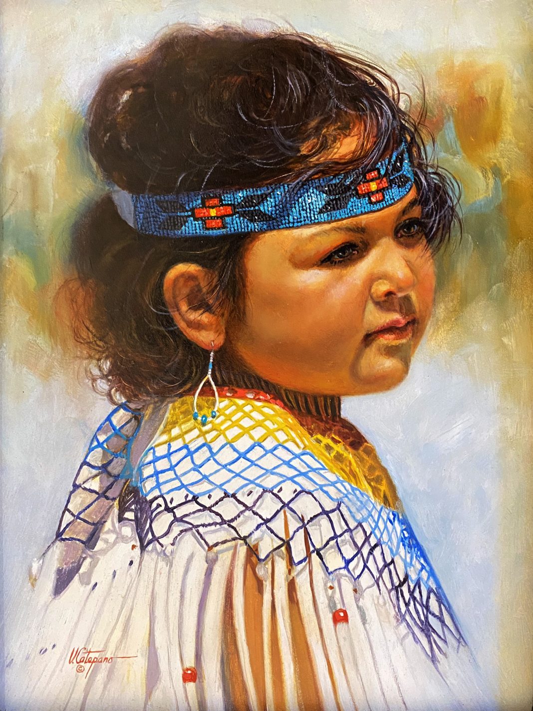 Vicki Catapano Between The Winds Native American Indian girl woman female celebration dress western oil painting