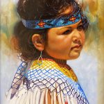Vicki Catapano Between The Winds Native American Indian girl woman female celebration dress western oil painting