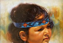 Vicki Catapano Between The Winds Native American Indian girl woman female celebration dress western oil painting